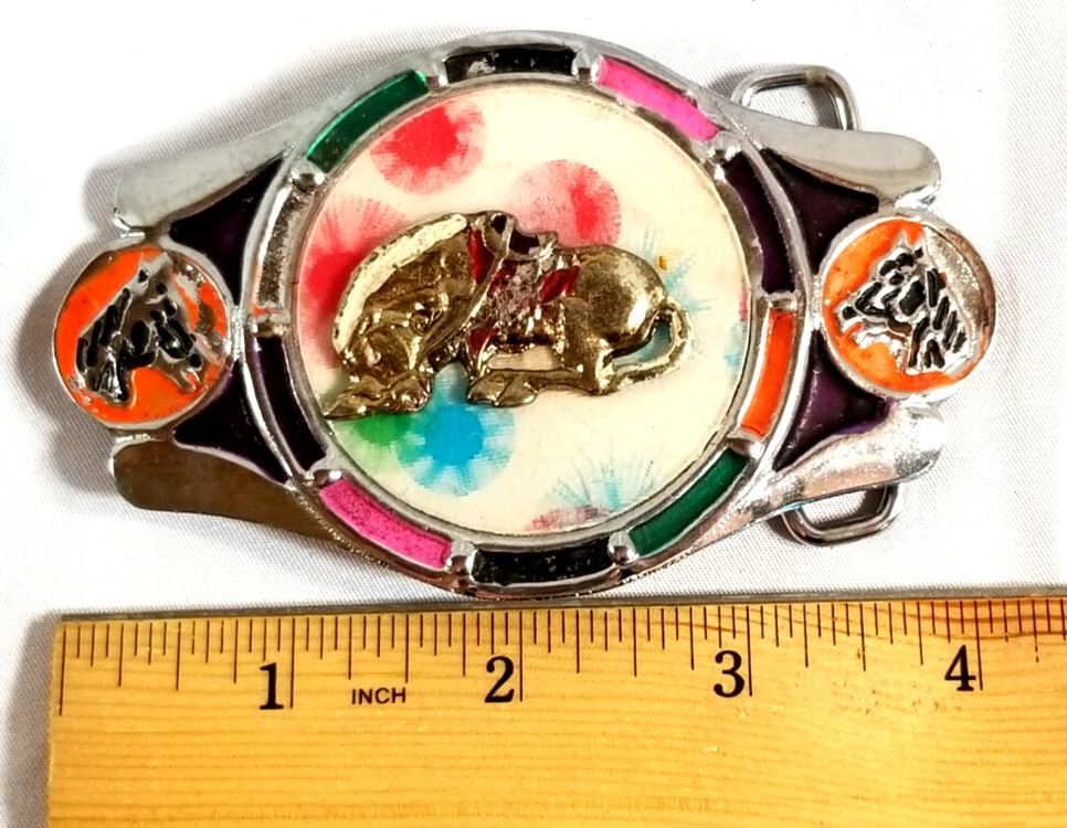 VTG 1970 Imperial Hebillas Belt Buckle Mexico Western Rodeo Horse Bucking Bronco