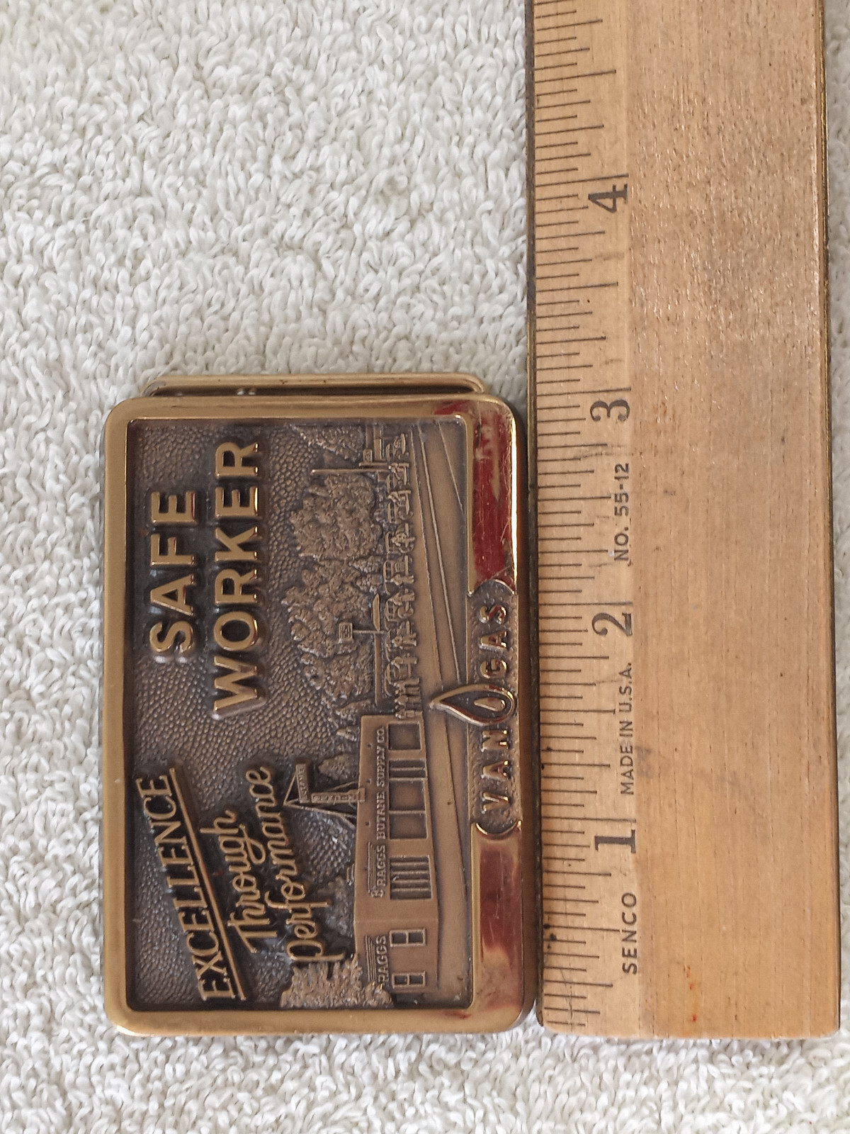 VINTAGE VAN GAS 1985 Safe Worker Belt Brass Buckle