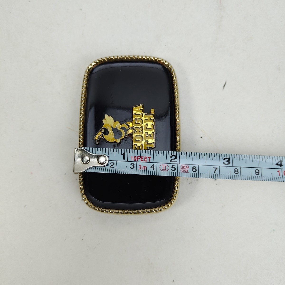 Vintage Georgia Tech Yellow Jackets Belt Buckle BUZZ Black Enamel Made In USA