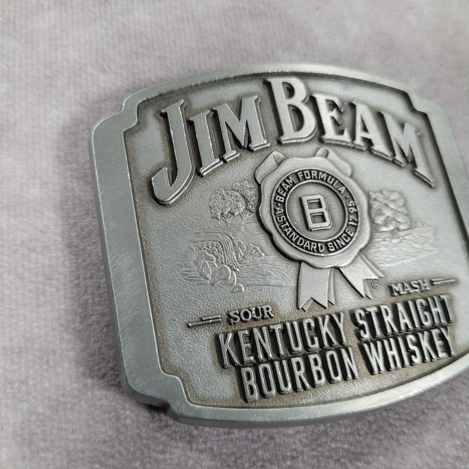 Jim Beam Belt Buckle Mens Silver Metal Kentucky Straight Bourbon Whiskey South