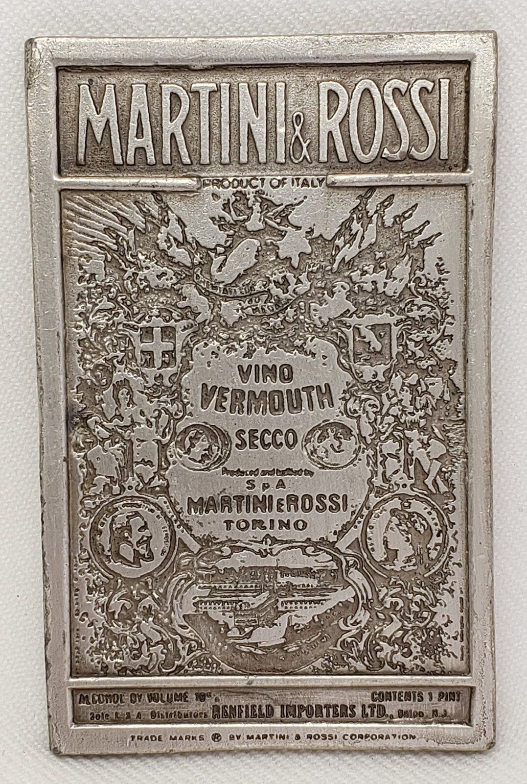 VTG Martini & Rossi Vermouth Alcohol Liquor Advertising Pewter Belt Buckle 1974