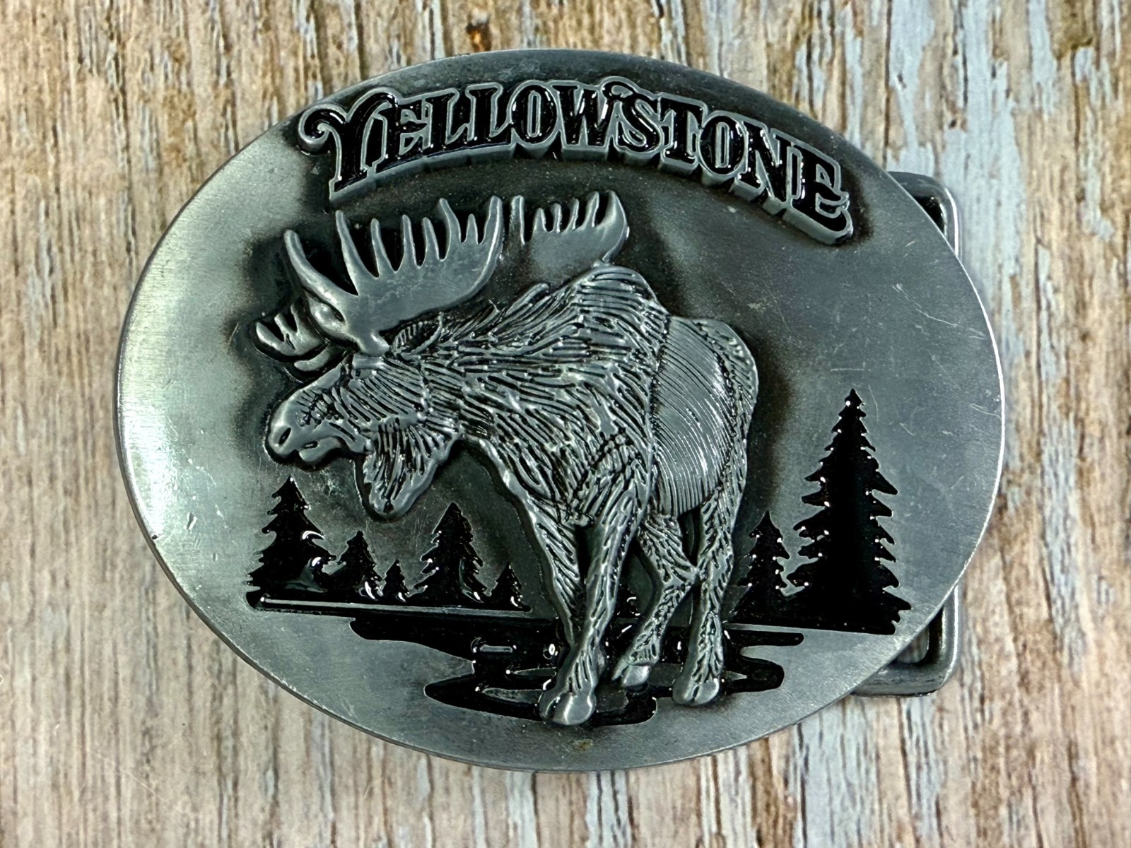 YELLOWSTONE National Park Moose Elk Wildlife Scene Silver Color Belt Buckle