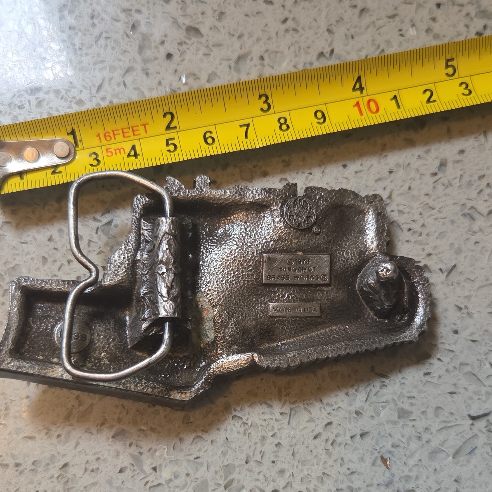 Bergamot Brass Works Silver Tractor Construction Western Belt Buckle D38 1.5&Prime;