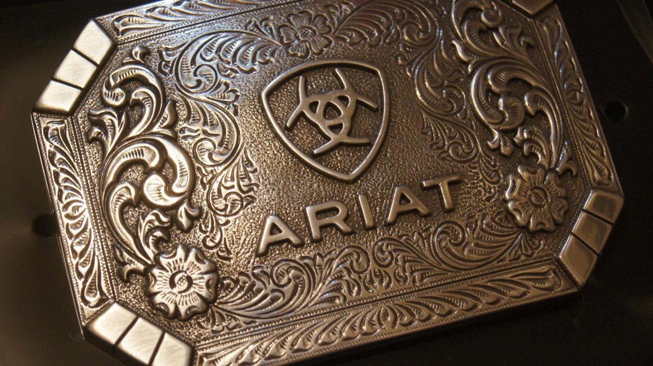 Ariat® Western Belt Buckle Logo Floral Silver A37018