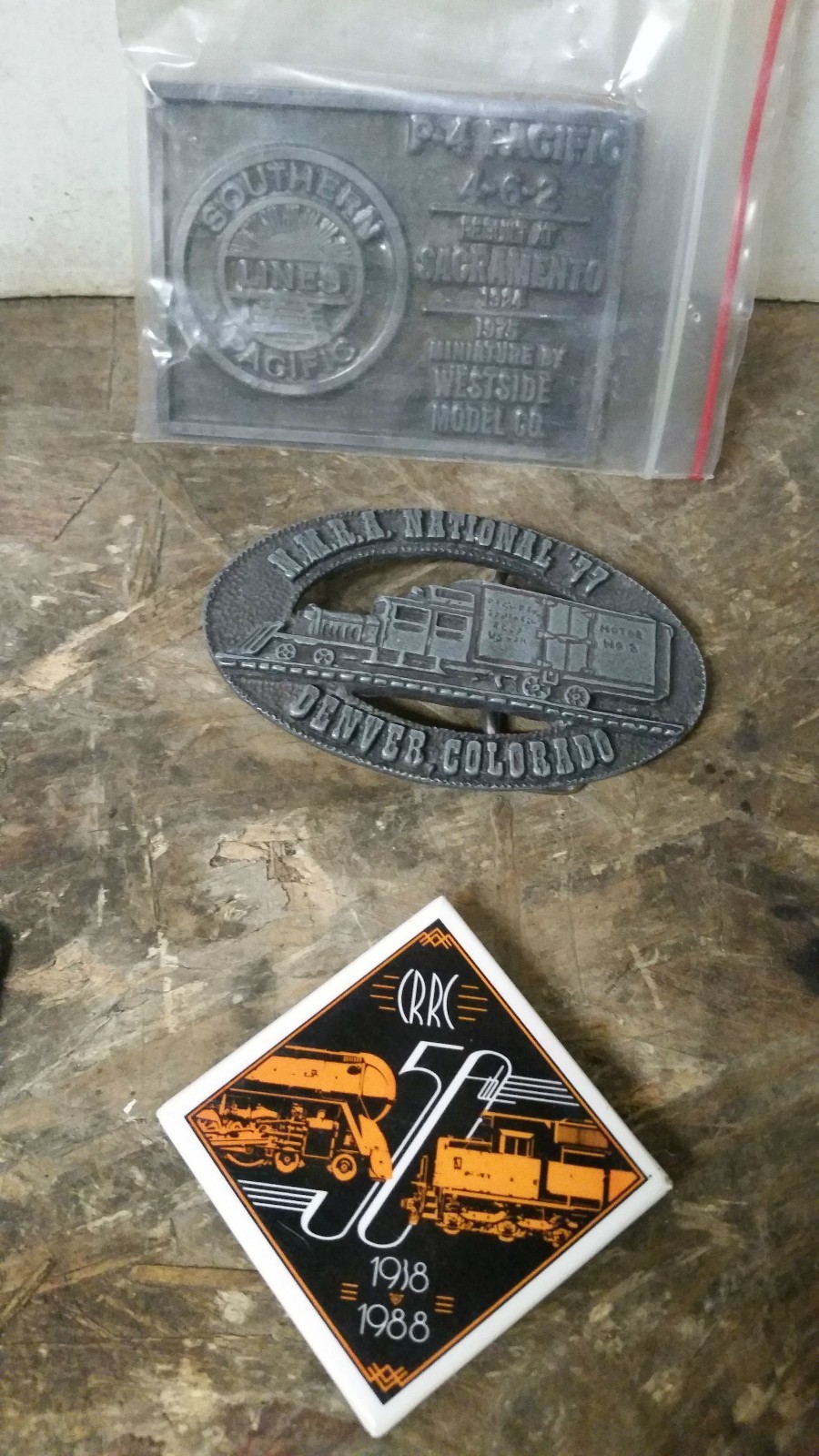 Assorted Railroad Belt Buckles Pins Key Chain Coaster Lot NMRA