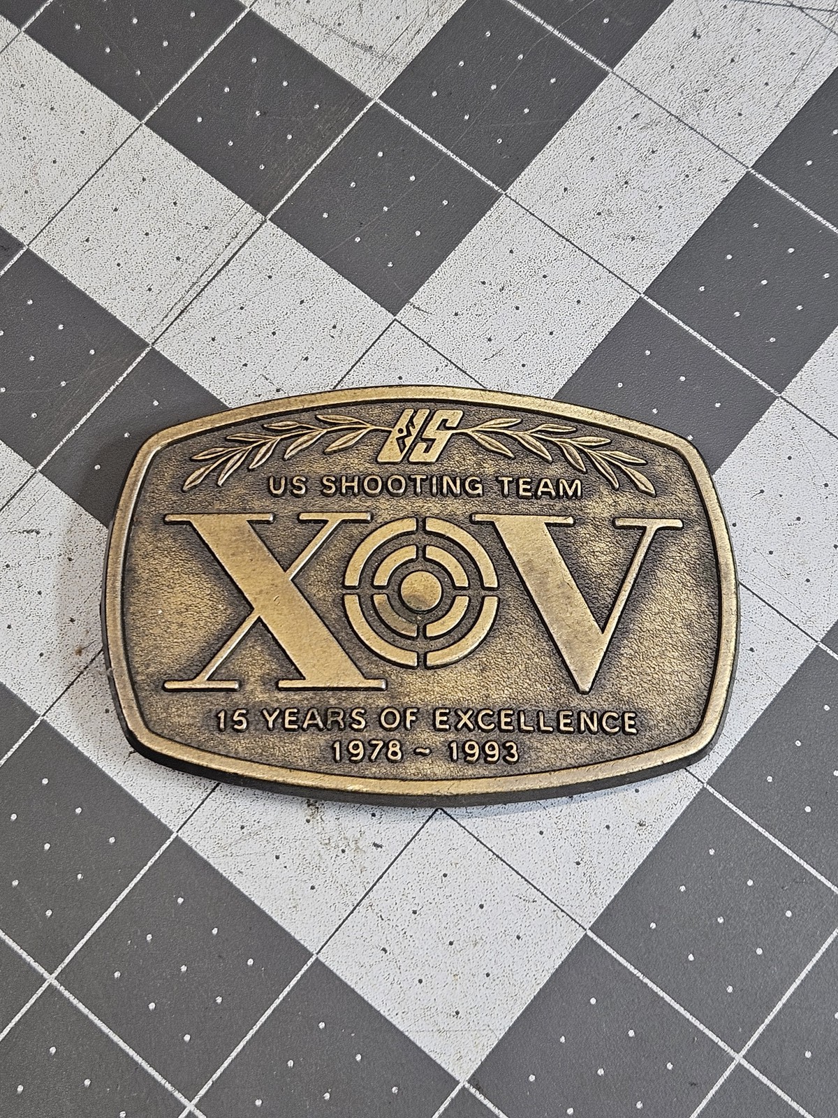 Vintage US Shooting Team XOV 15 Years Excellence 1978-1993 Belt Buckle Bronze