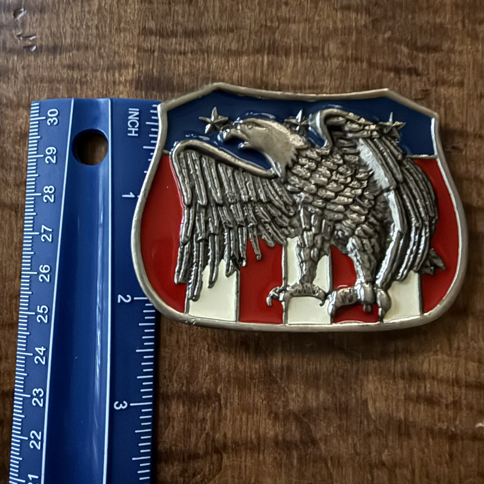 Patriotic USA Flag Belt Buckle Screaming Eagle Metal Enamel Vintage