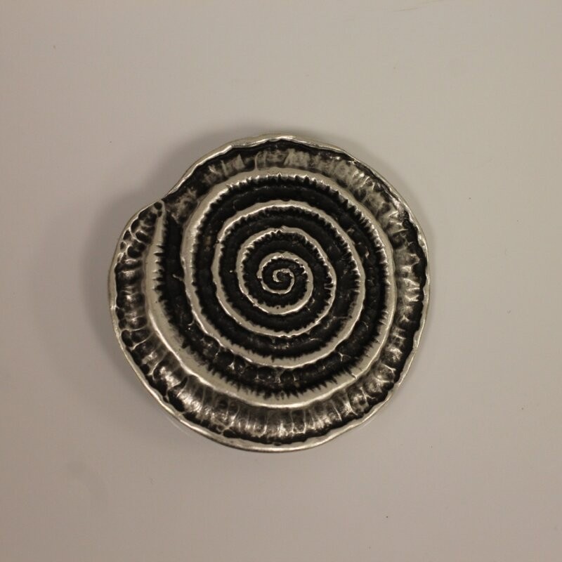 Round Spiral Fossil Belt Buckle in Antique Silver, Snail Design, Metal