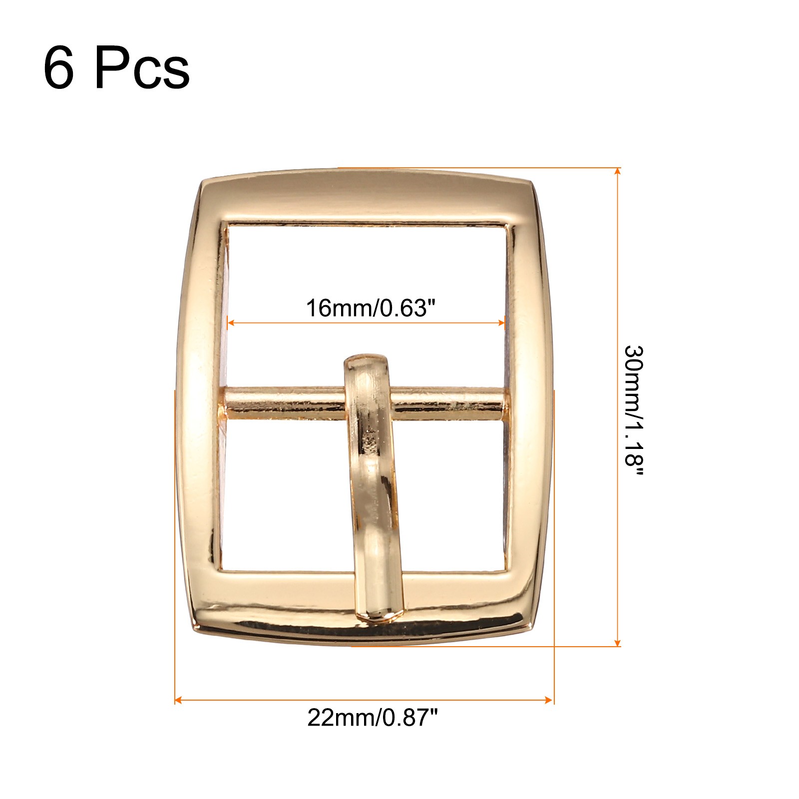 6Pcs 0.63&Prime; Single Prong Belt Buckle Rectangle Center Bar Buckles for Belt,Gold