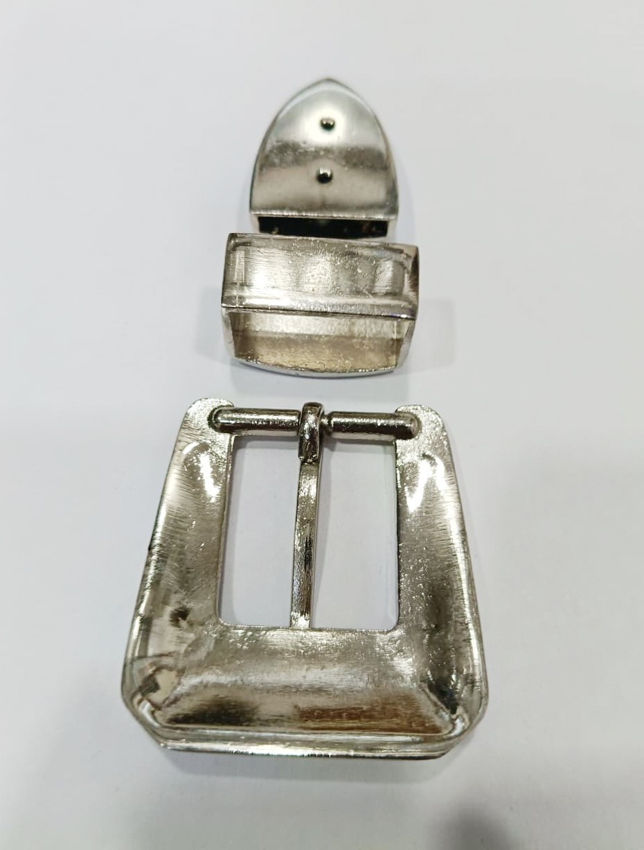 Western 3 piece buckle set Silver color 1 in 25mm cowgirl brass buckle