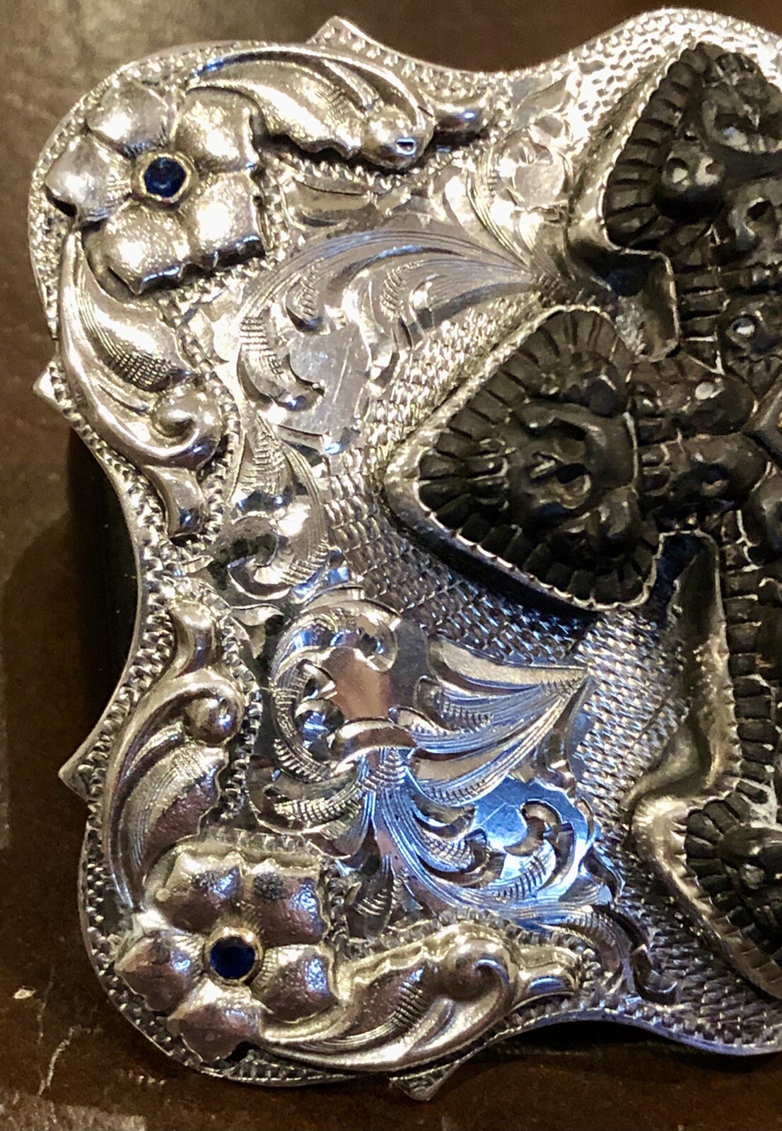 $8K JW Cooper / Comstock Heritage Hand Carved Jet Stone Cross-Skull Belt Buckle