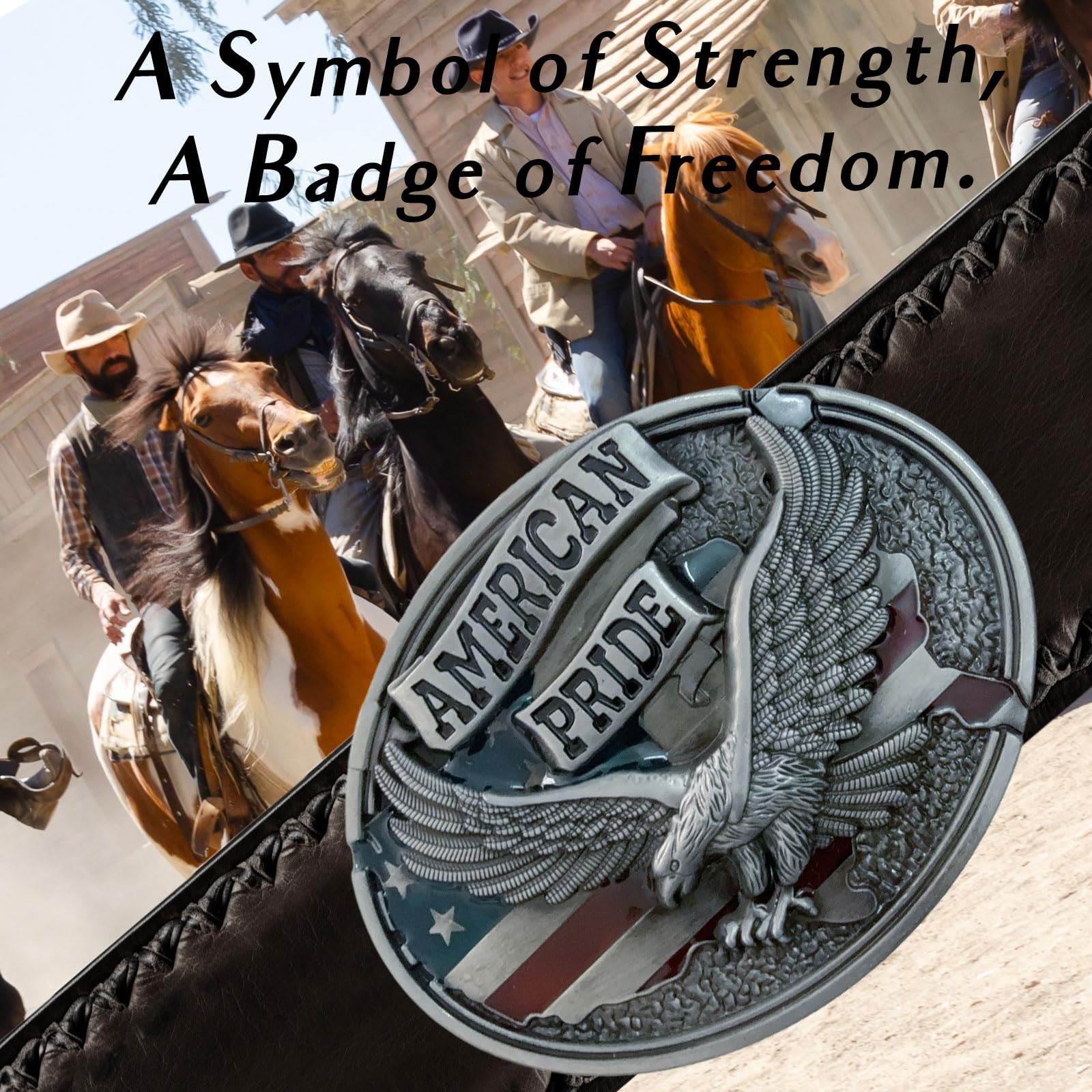 LKKLUYIC American Pride Eagle Belt Buckle, Patriotic Flag Large, Silver
