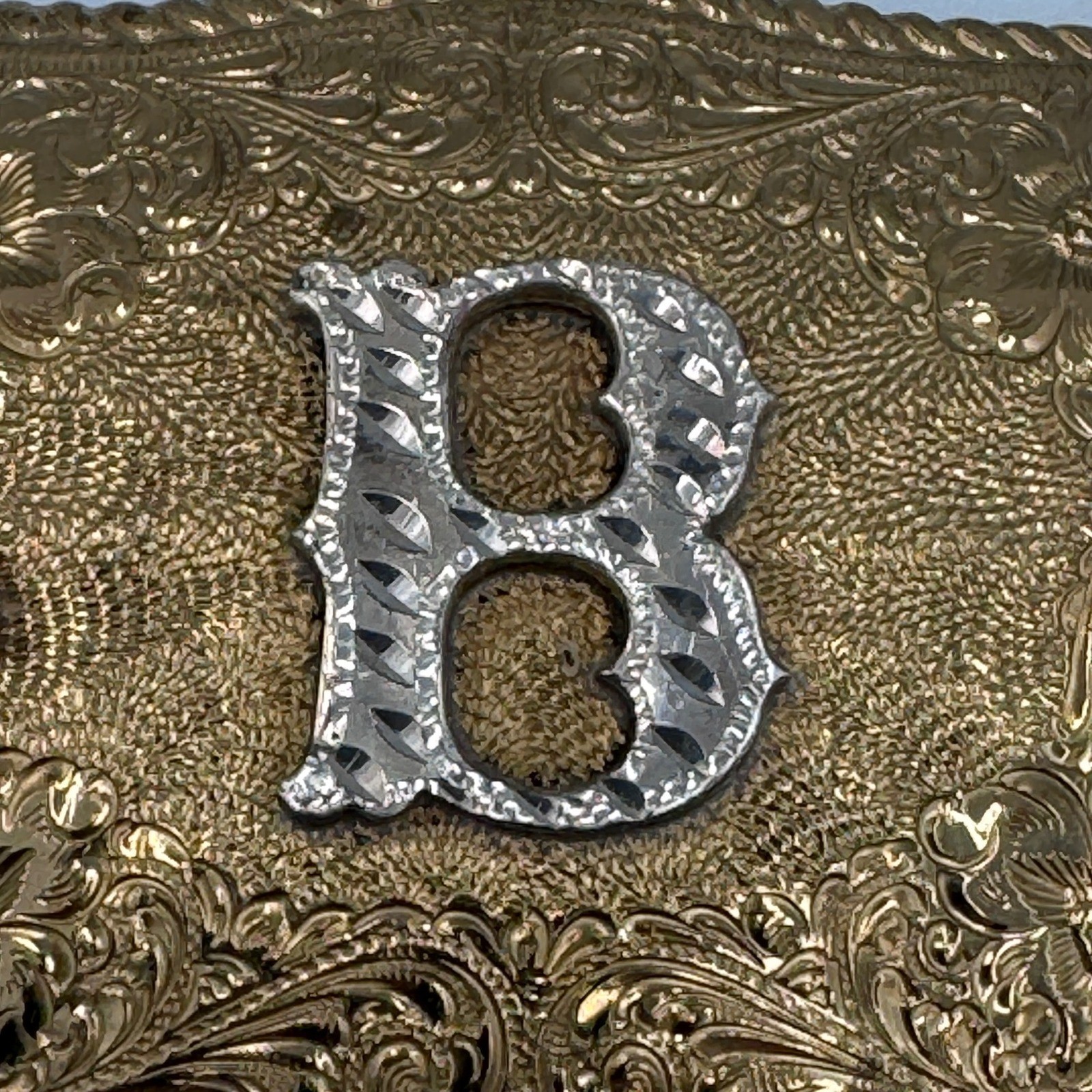 Crumrine El Arturo Bronze Western Belt Buckle Floral Engraved Initial B Vintage