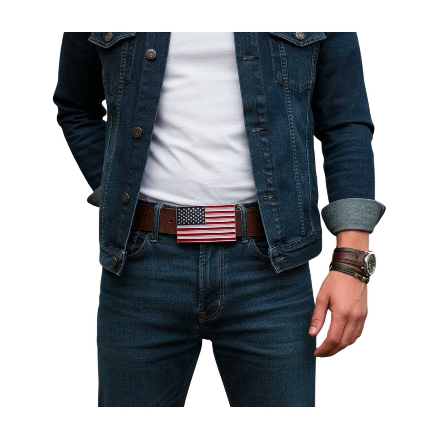 Men Women Belt Buckle Metal Silver United State America USA Flag 4th July Style
