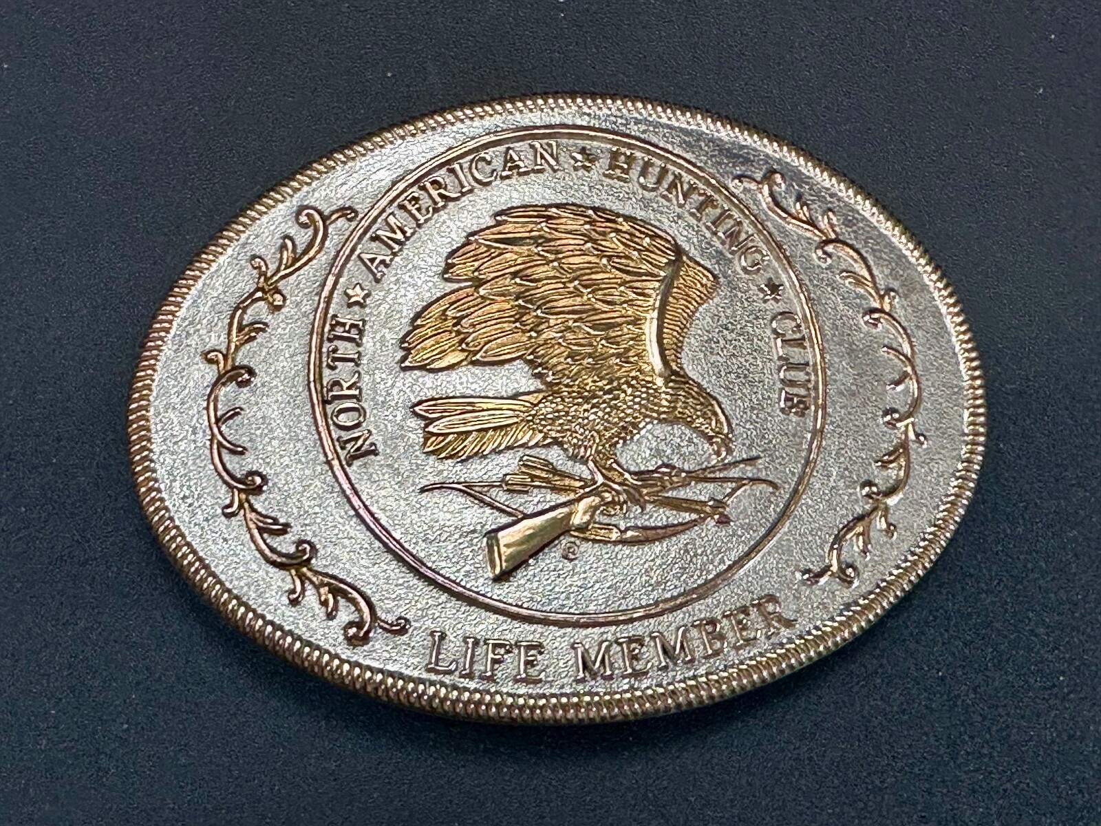 North American Hunting Club Life Member Eagle Vintage Two Tone Belt Buckle
