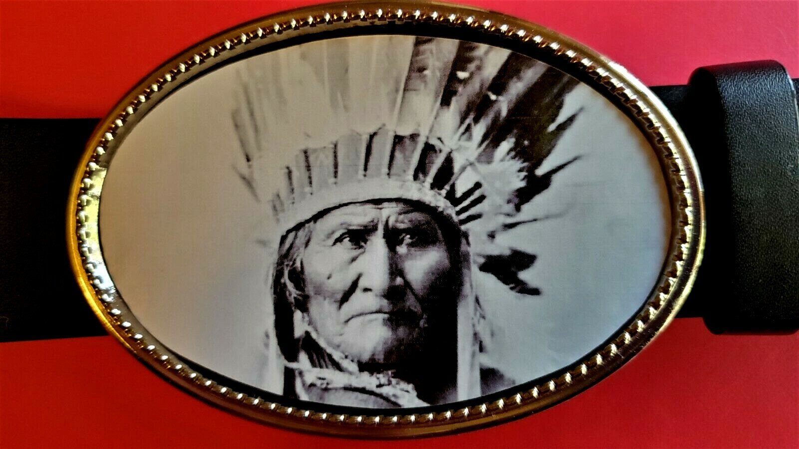 GERONIMO famous Native American Indian Epoxy Photo Buckle