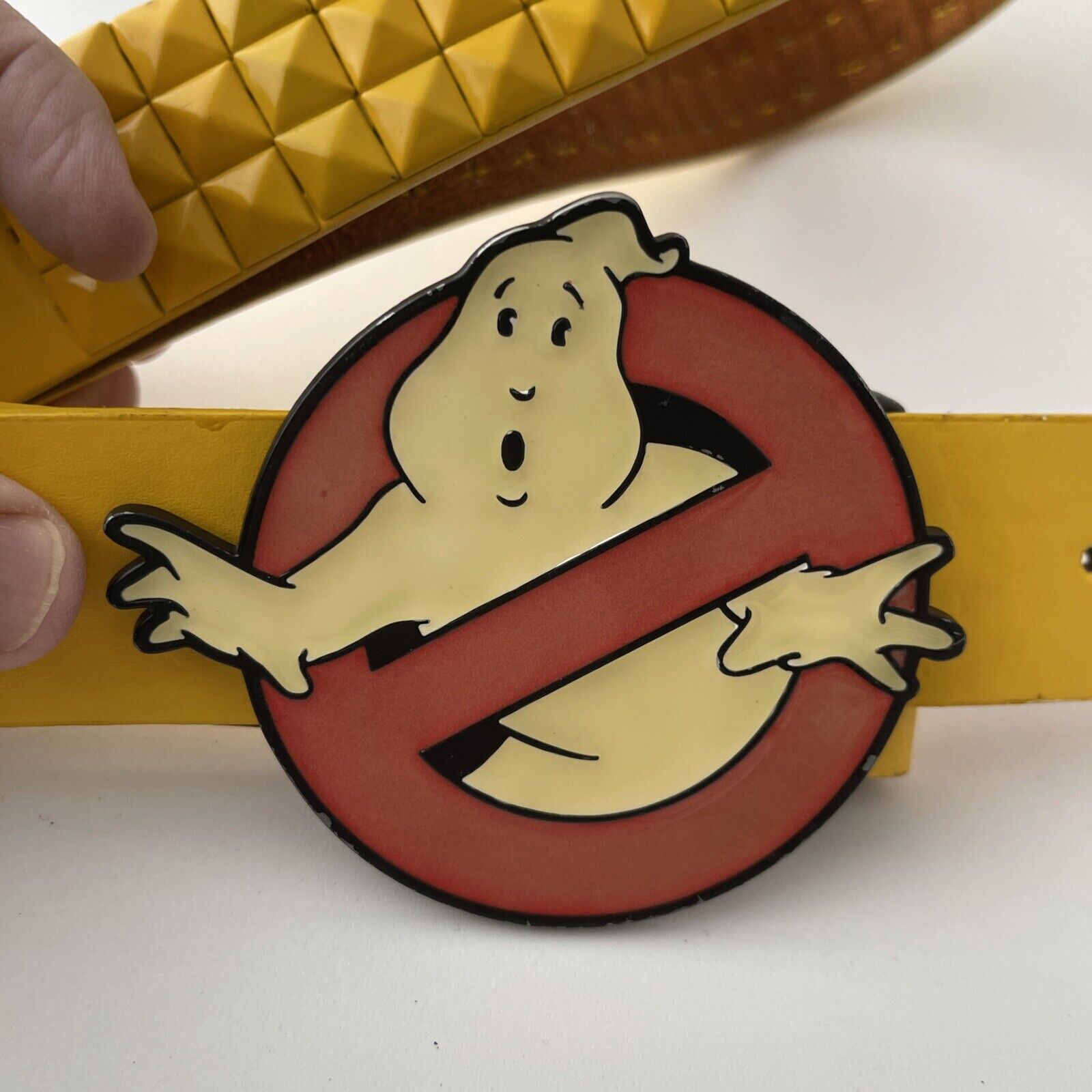 Ghostbusters Logo Belt Buckle Glows In The Dark w/ 3-Row Metal Studded Belt