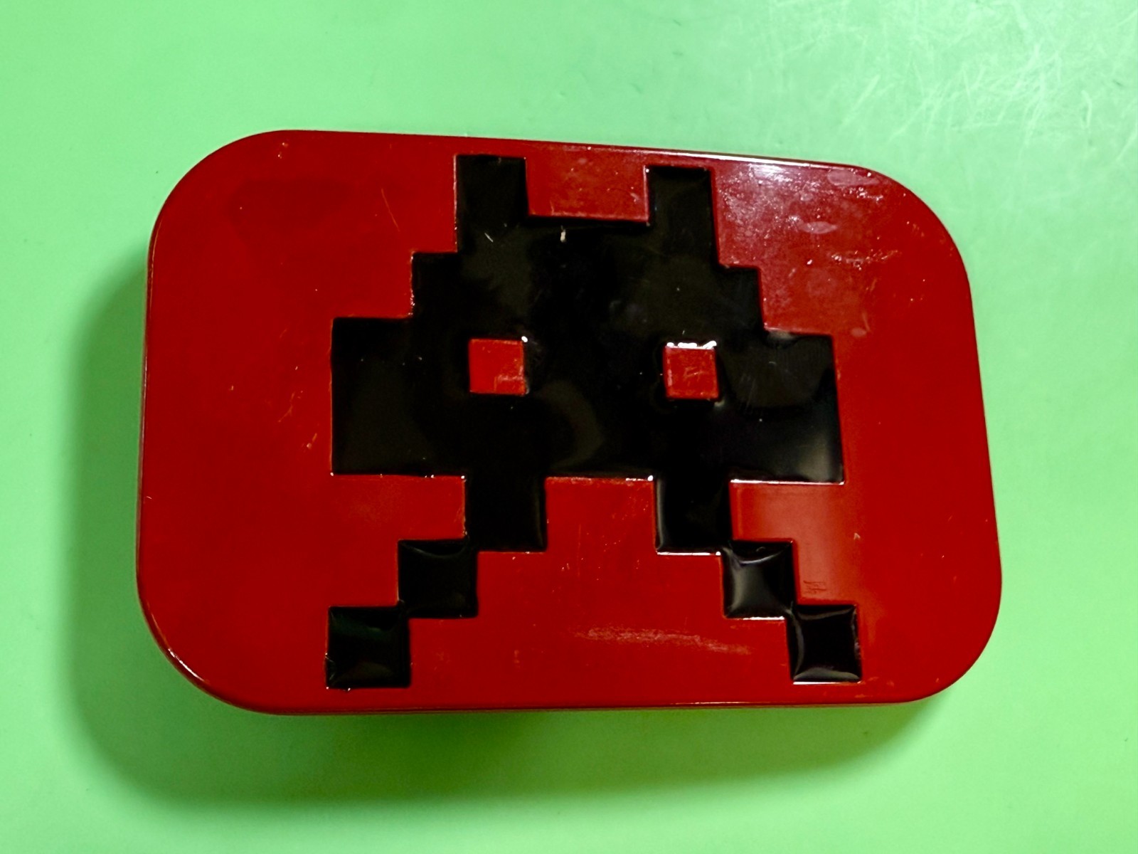 Iconic Pixelated Alien Space Invaders Arcade Game Red Black Enamel Belt Buckle