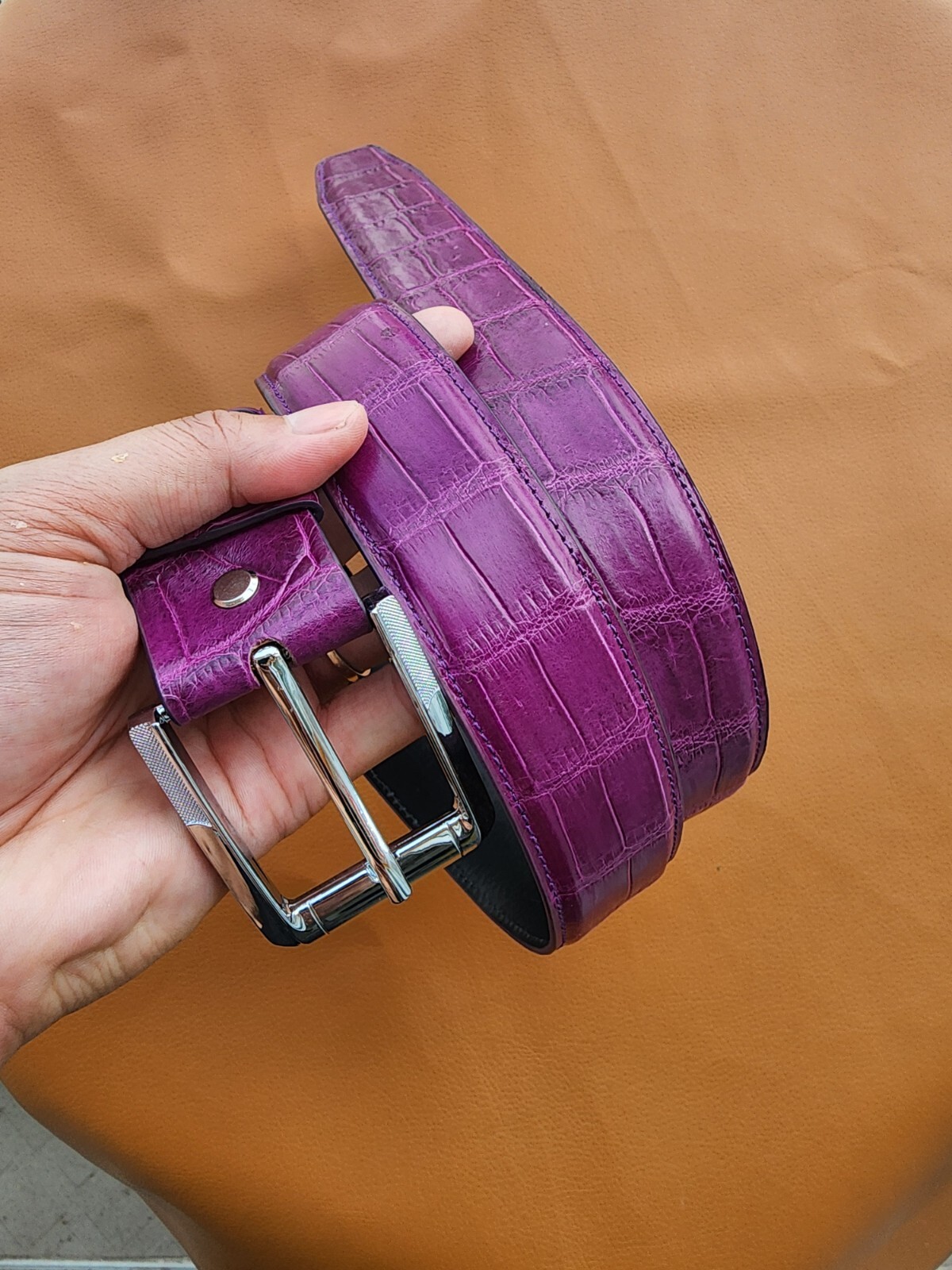 3.8CM Purple 100% Luxury Genuine Leather Skin Mens Belt Buckle-customize