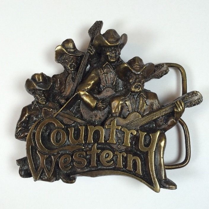 VTG Country Western Music Band Brass Belt Buckle Honkytonk Nashville Bergamot