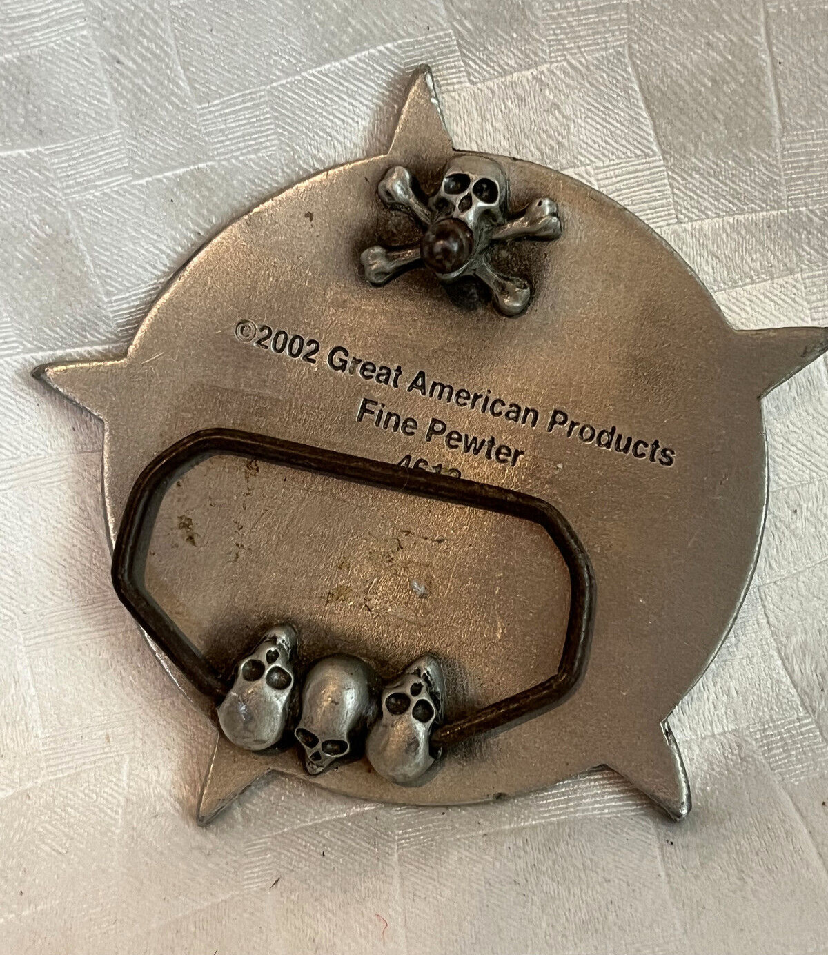 2002 Great American Fine Pewter 4613 Skeleton Pentagon 3.5&Prime; Star Belt Buckle