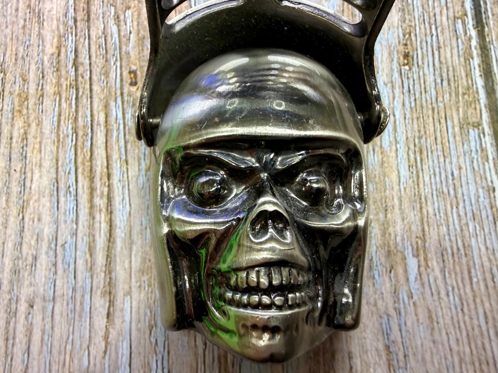 Skull Wearing Hinged Knights Helmet Medieval Figural Moving Shield Belt Buckle