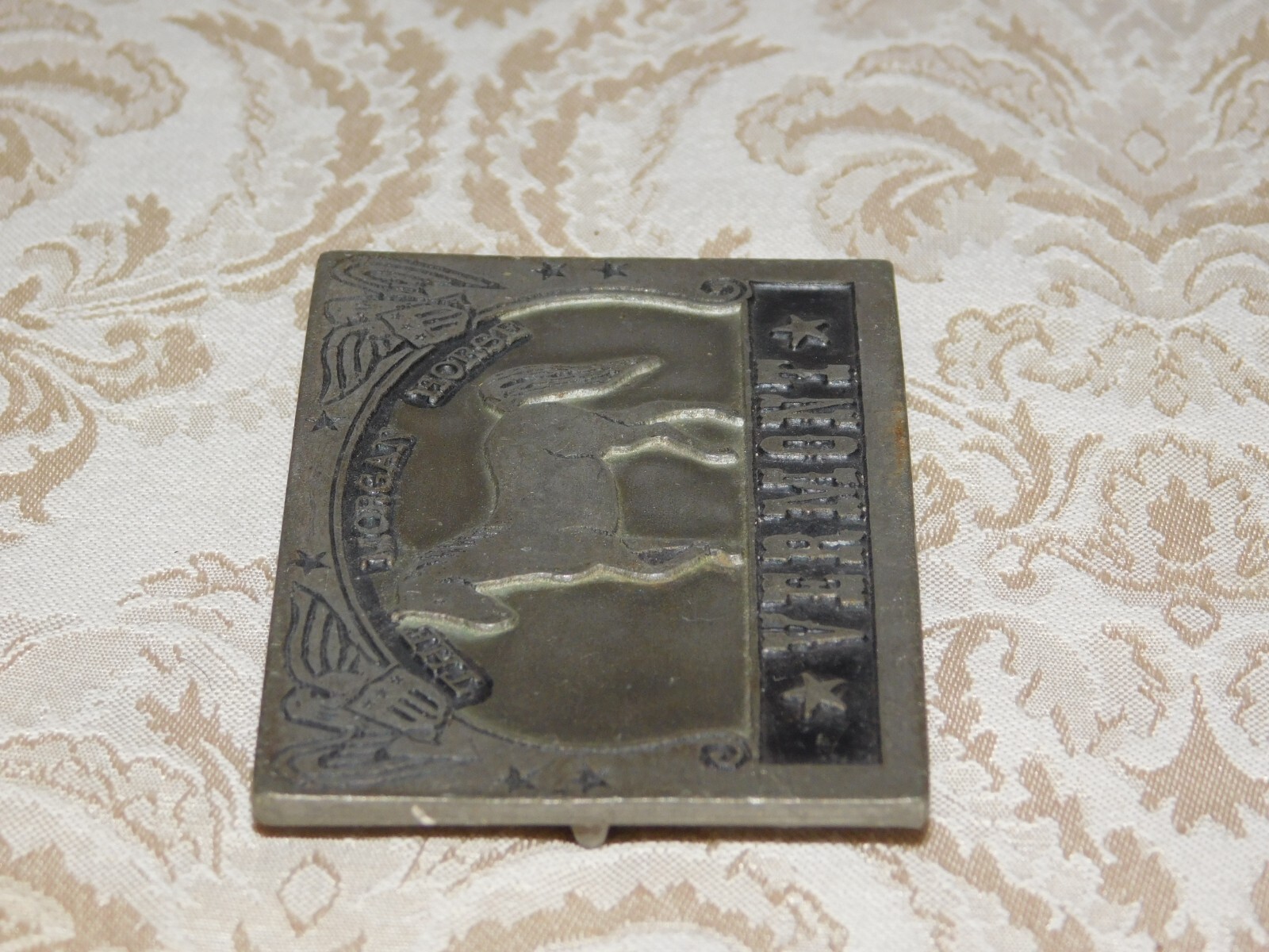 VINTAGE 3 1/2&Prime; WIDE VERMONT THE MORGAN HORSE PEWTER BELT BUCKLE
