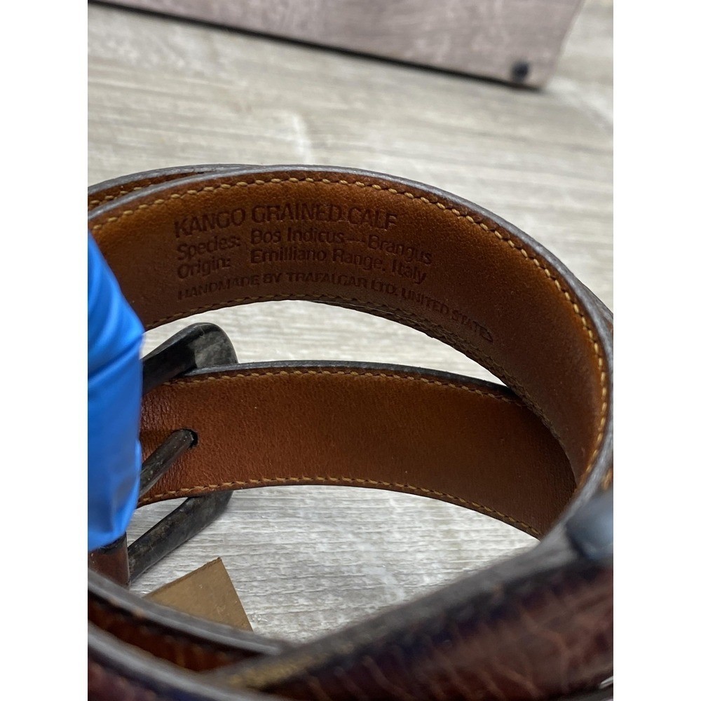 Trafalgar Kango Calf Belt Mens 34 Brown Leather Handmade USA Dress Buckle