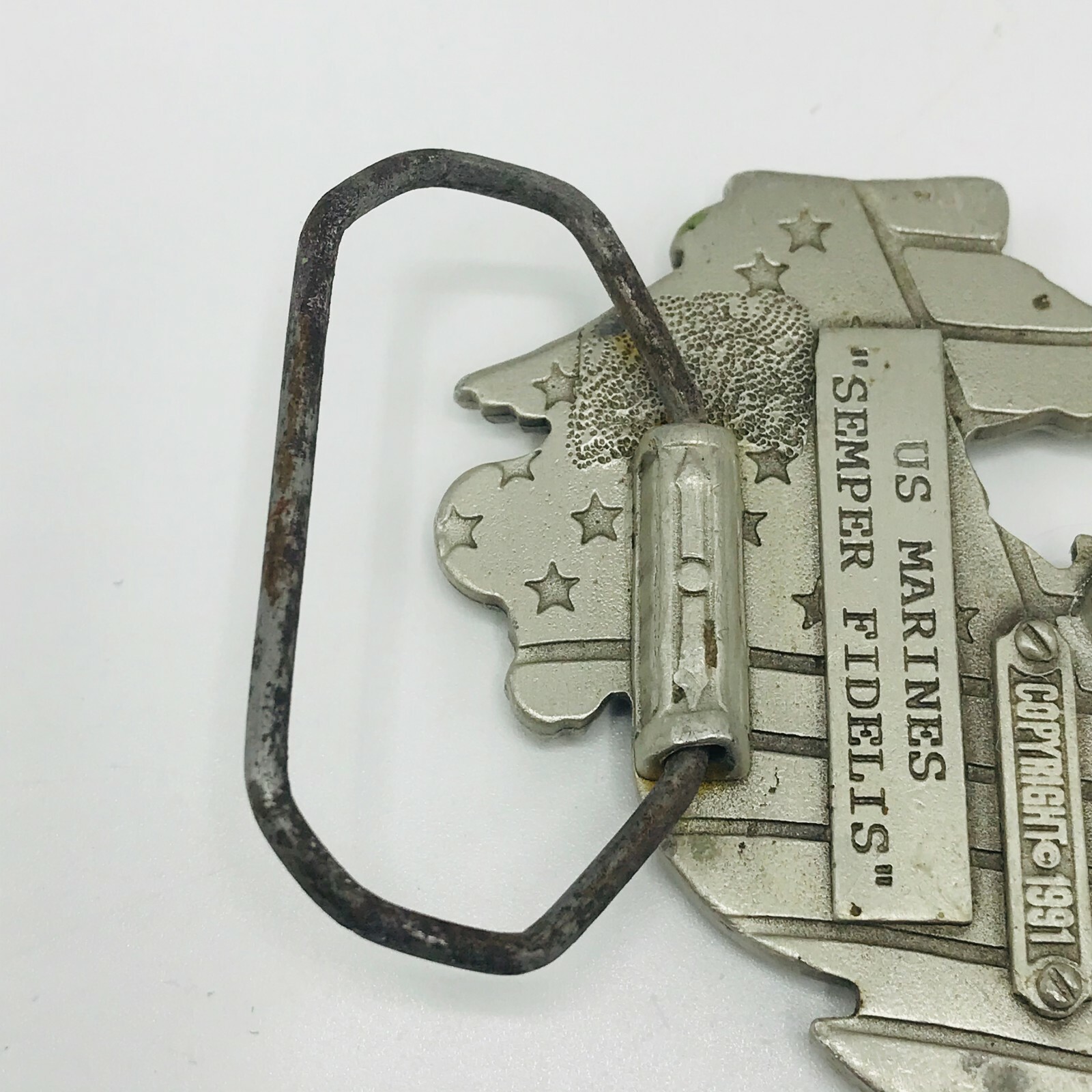 Vintage US Marines CorpBelt Buckle Semper Fidelis Pewter Metal 1995 Globe Anchor