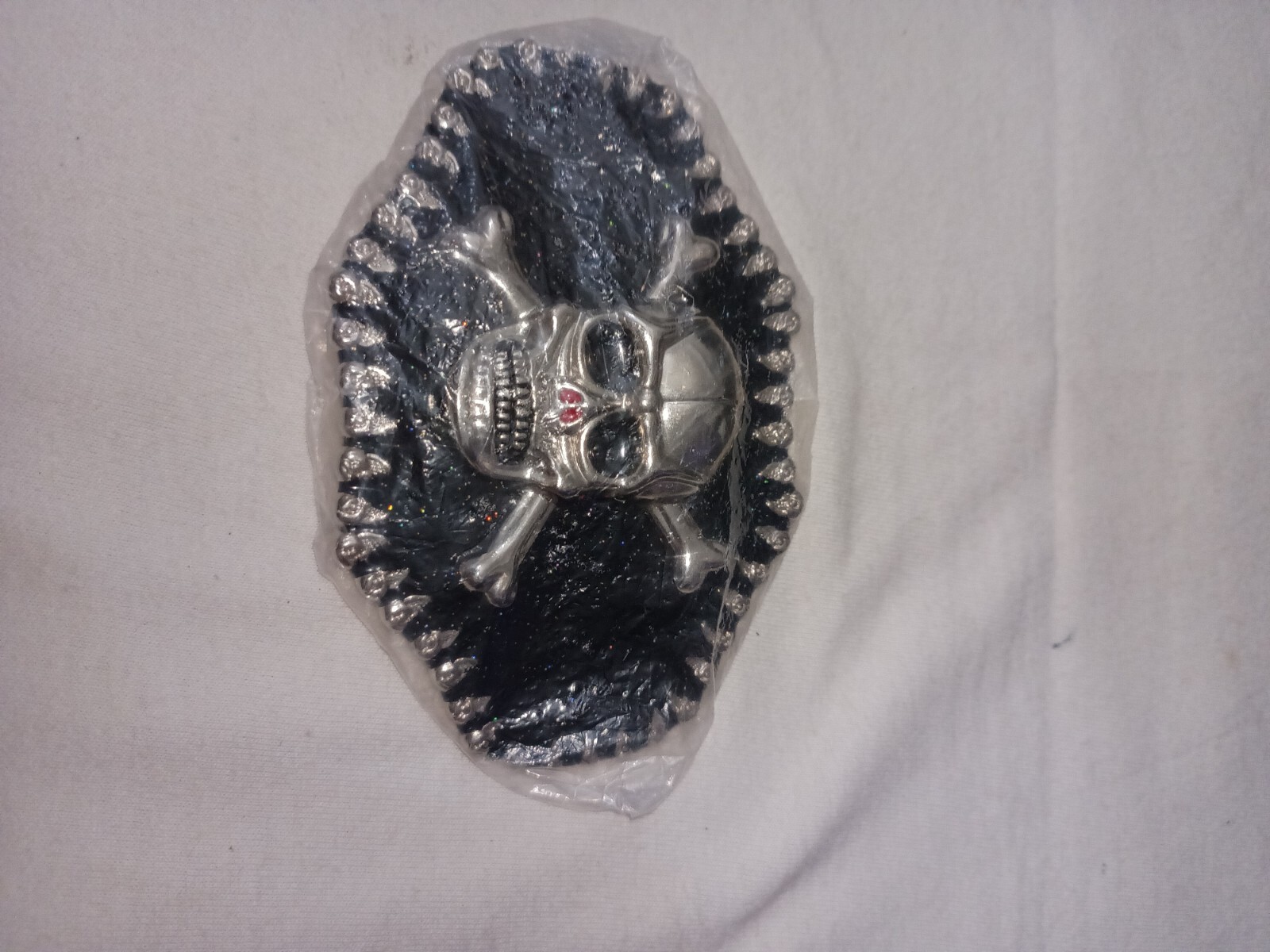 Large Skull And Bones Belt Buckle Silver Chrome Black