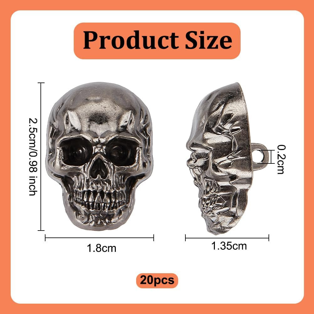20Pcs Skull Button Leather Skull Head Decorative Buckle 2Mm Hole Punk Metal Stud