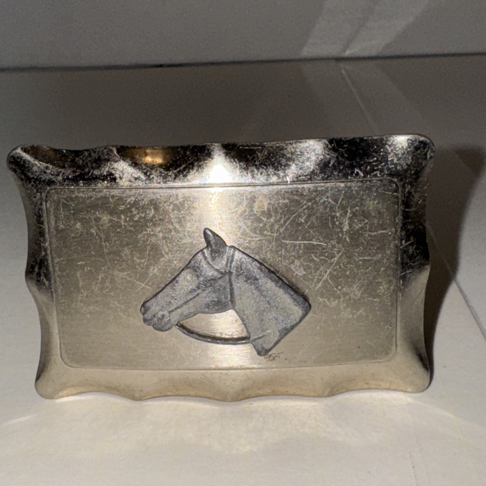 Vintage Brushed / Polished Nickel Horse Head Western Belt Buckle