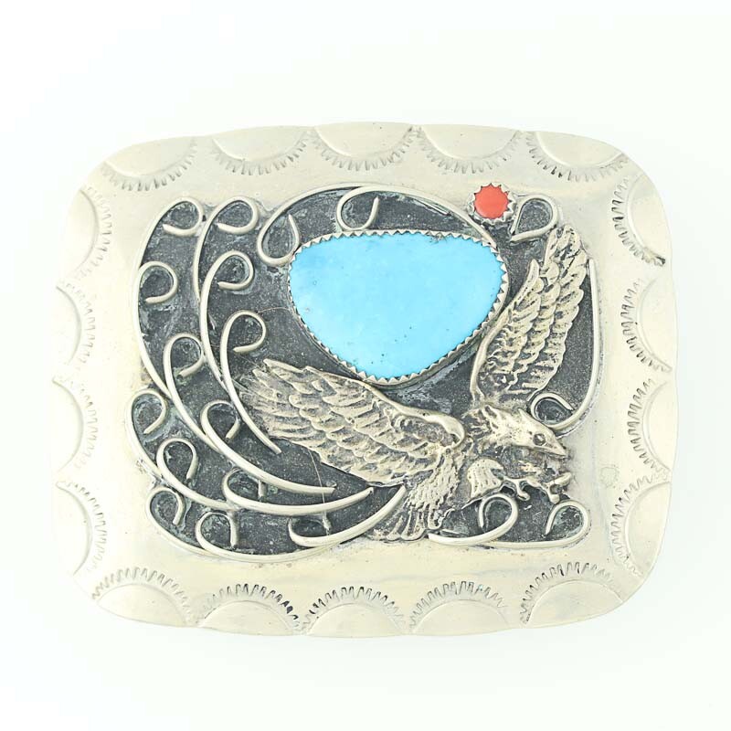 Southwestern Eagle Turquoise Coral Belt Buckle Gift Patriotic
