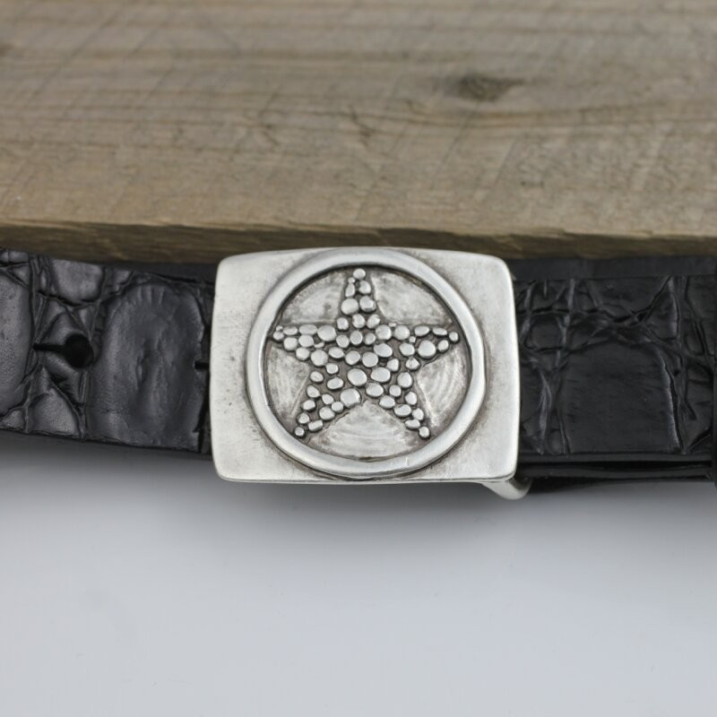 Rectangular Belt Buckle With Star Embossing Metal Western Retro Design