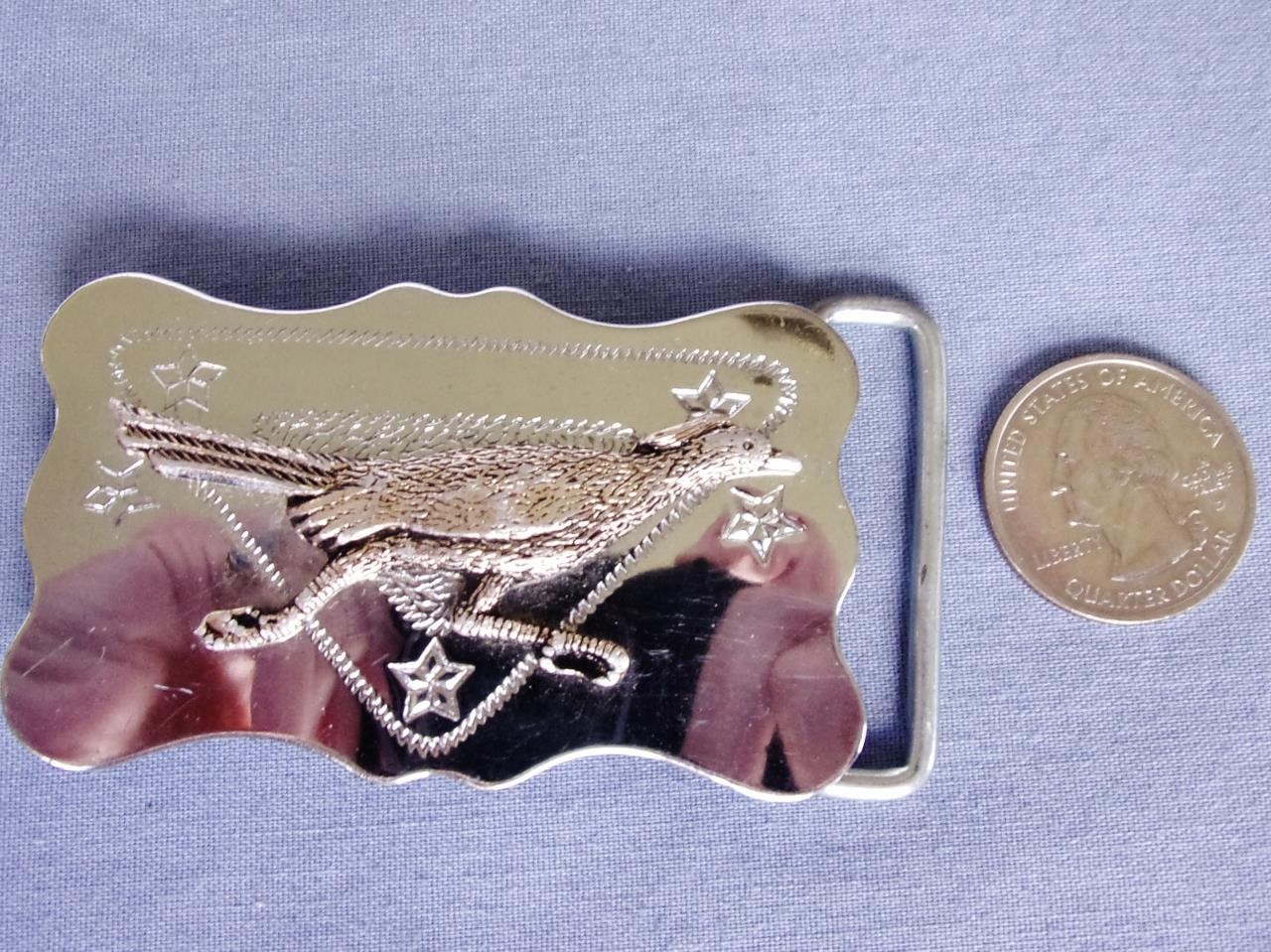Southwest Silver Tone Stamped Metal w/ Applied Cast Brass Roadrunner Belt Buckle