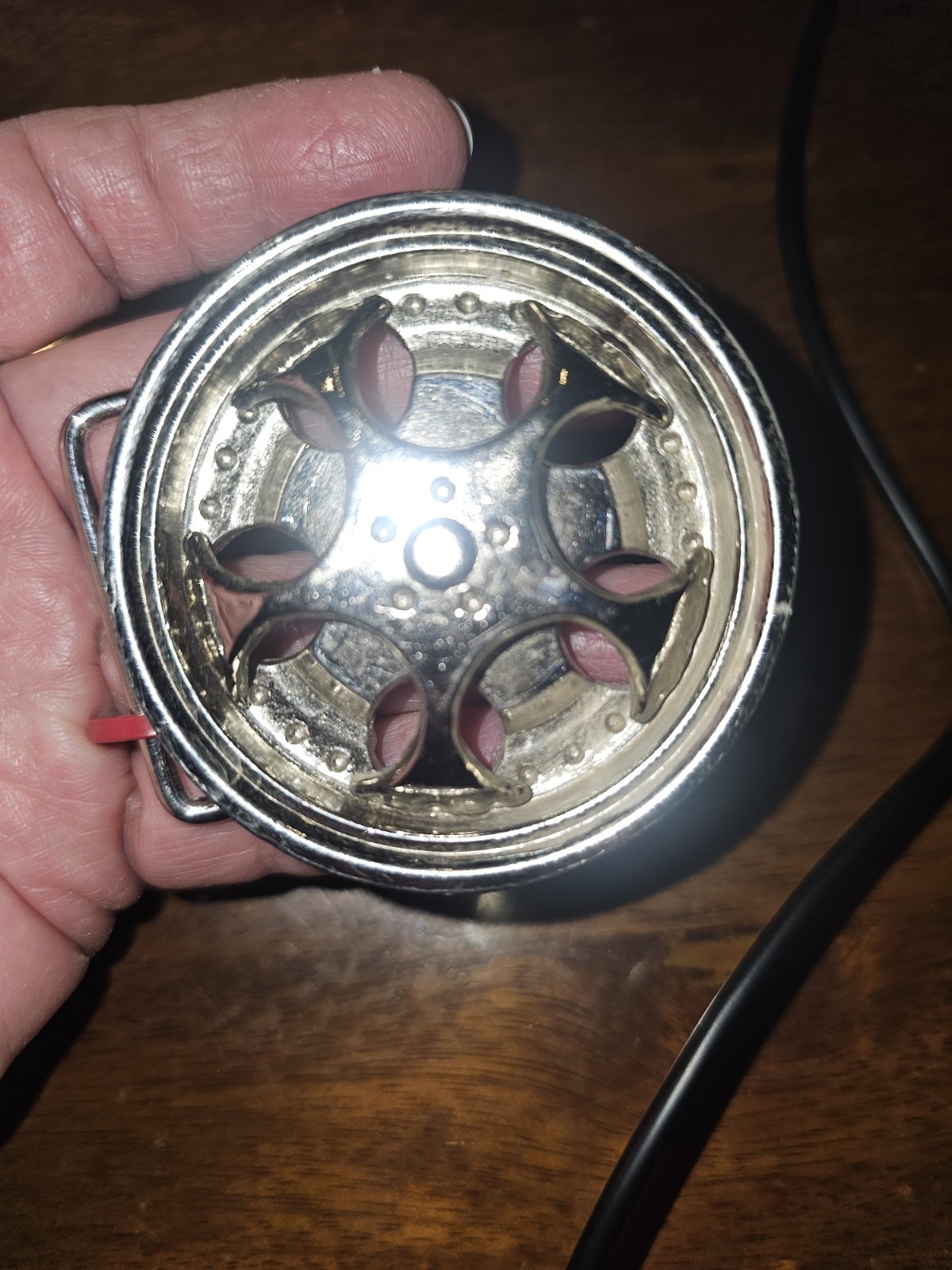 Belt Buckle Silvertone Spinner Car Rim Belt Buckle Made In USA