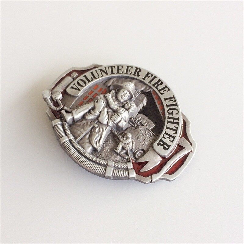 Vintage Style Enamel Hero Volunteer Fire Fighter Belt Buckle