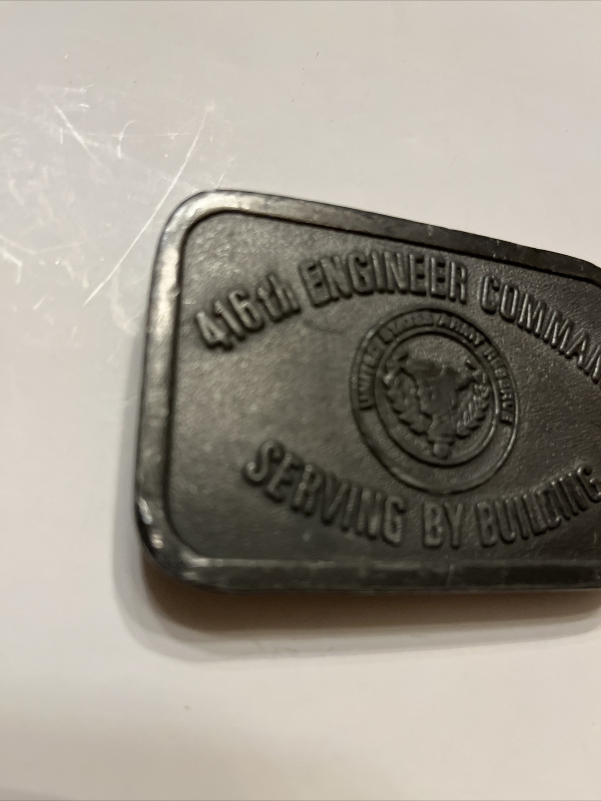416 Engineer Command Serving Building Army Reserve Service Vintage Belt Buckle