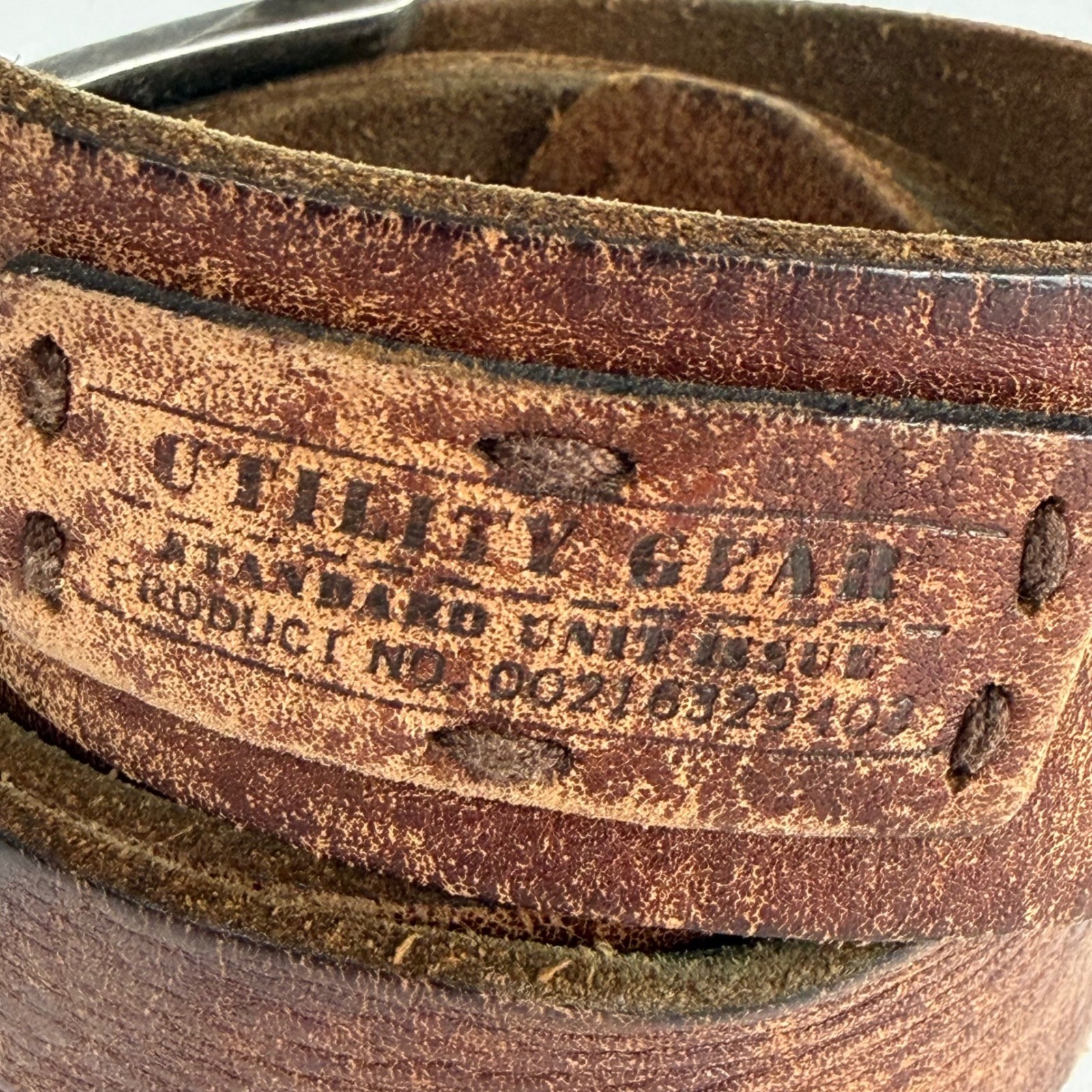 Brown Distressed Leather Belt 34 Silver Buckle Rugged Western Workwear Utility