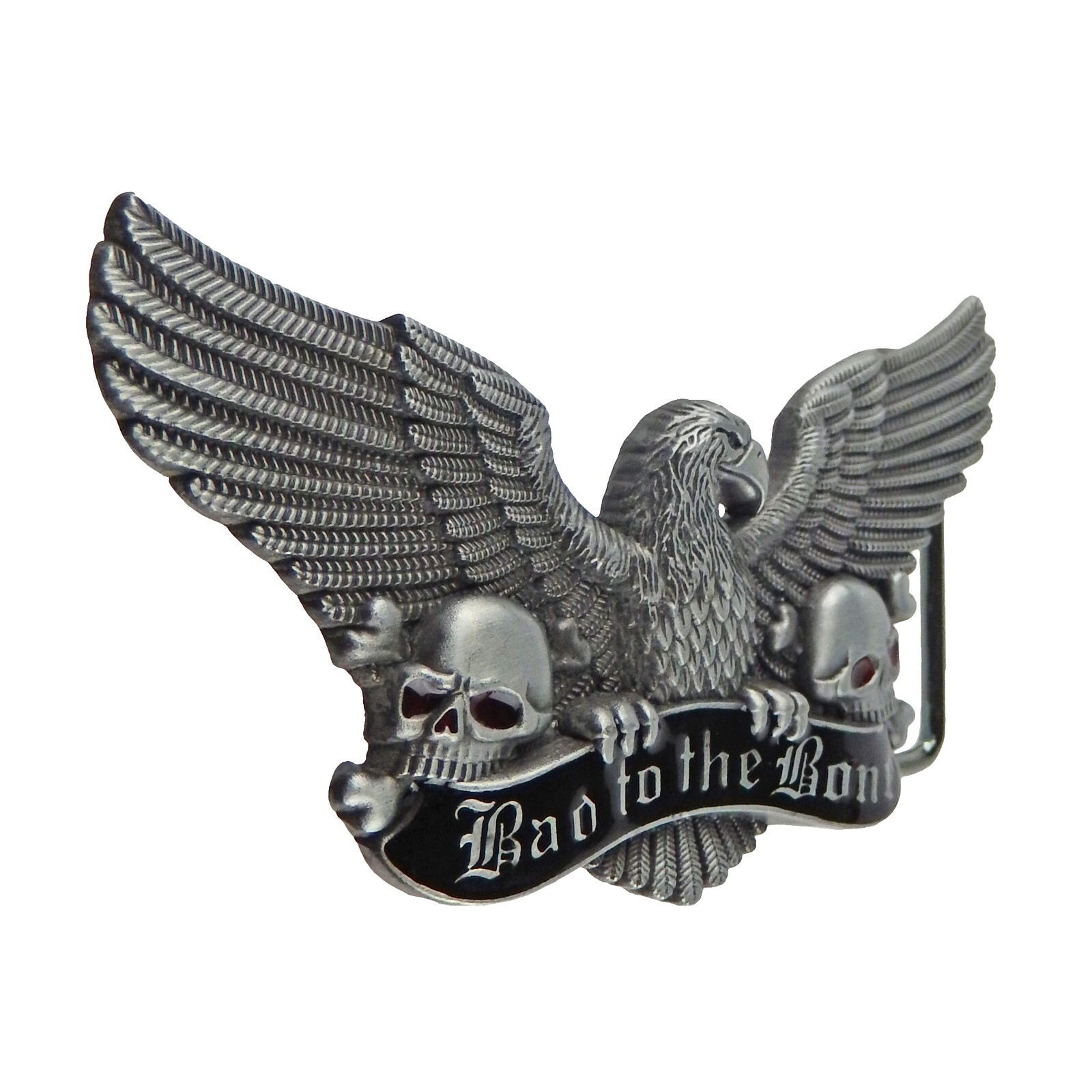 Eagle Skull Belt Buckle Biker Freedom Bad to the Bone Silver Fits 1.5&Prime; Belt
