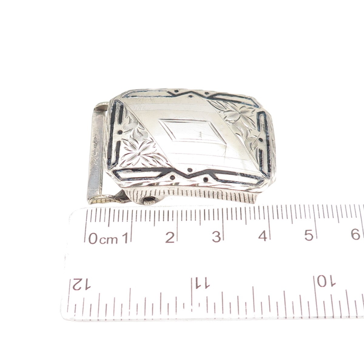 HWK Co. 925 Sterling Silver Antique Art Deco Enamel Belt Buckle