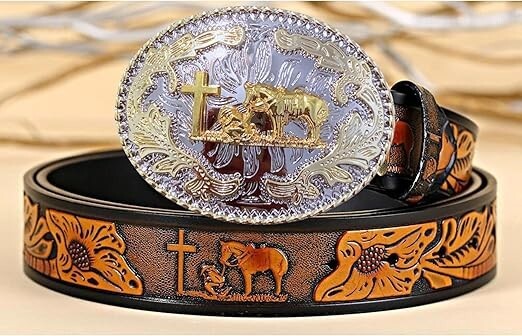 Praying Cowboy Horse Western Rodeo Gold Tone Design Fashion Cowboy Belt Buckle