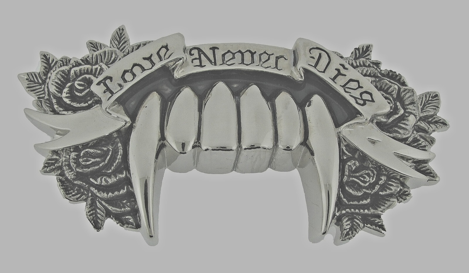 Fang Belt Buckle LOVE NEVER DIES Brushed Vintage Metal Rock Rebel New Men Women