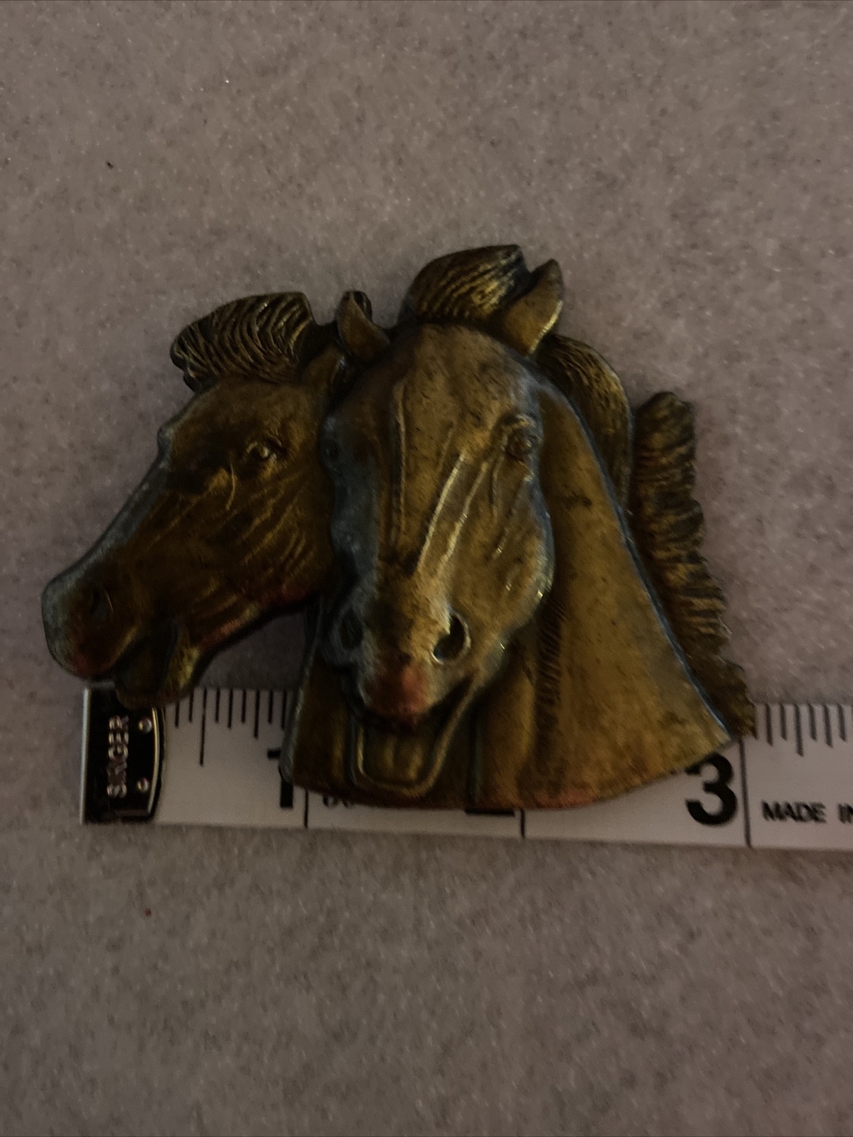 Solid Brass Belt Buckle Western 2 Horse Heads 3 Dimensional 407