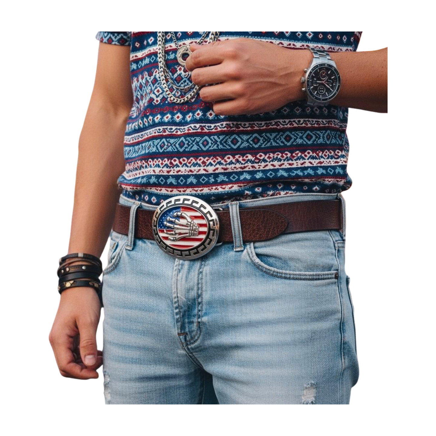 Men Women Silver Metal Belt Buckle Skull Skeleton Fingers Bones Hand USA Flag