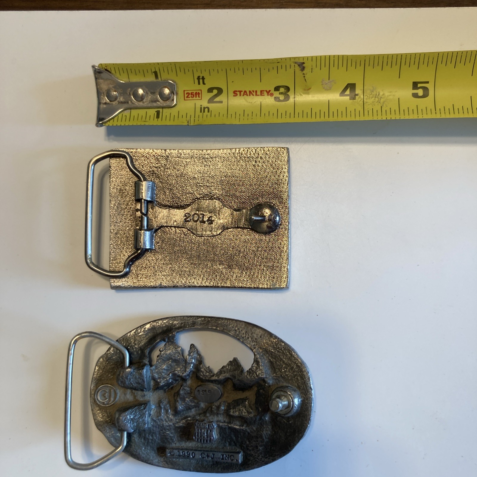 Set of 2 Vintage HEAVY PEWTER DEER SCENE AND ANTLER BELT BUCKLES MADE IN USA