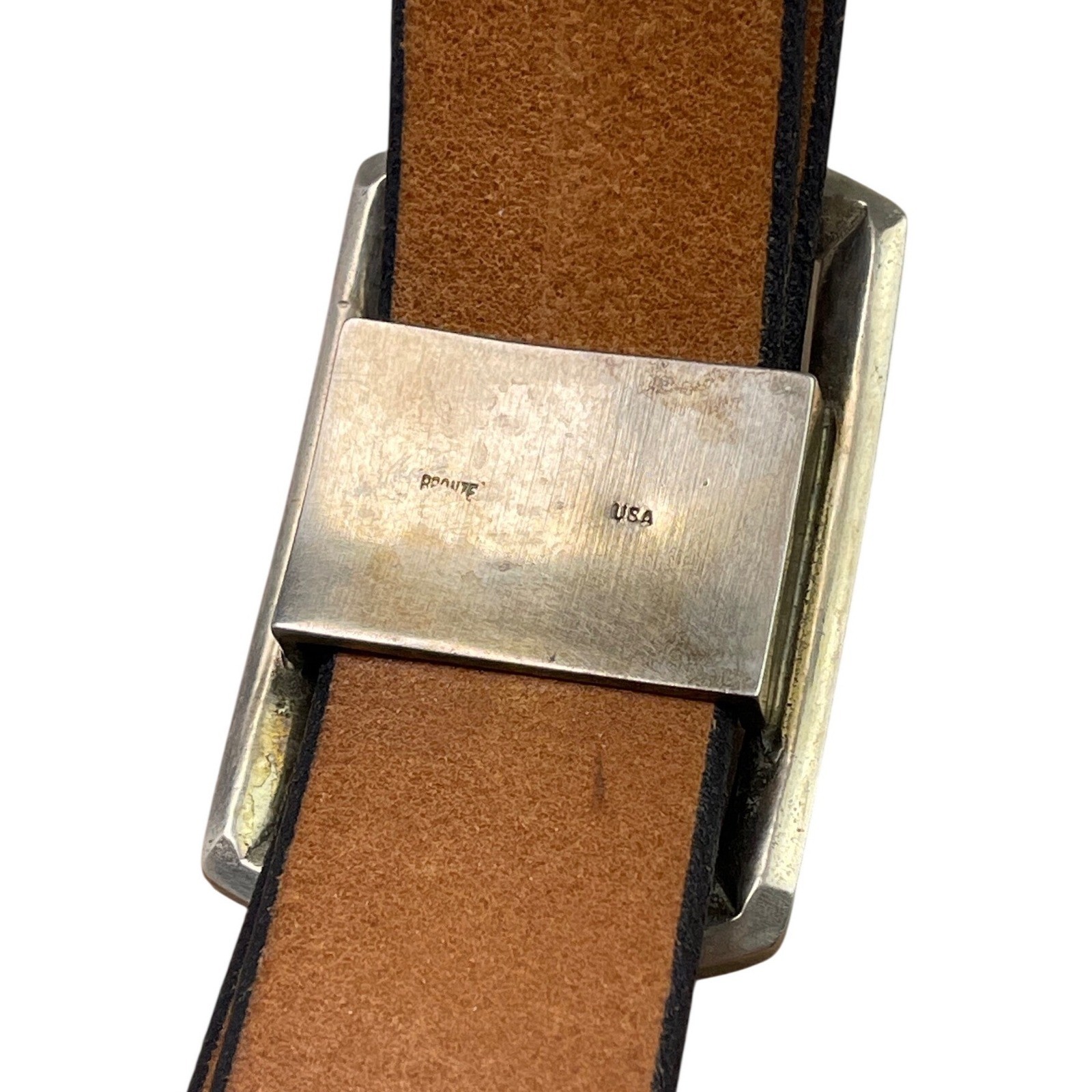 Wiley Brothers and Ledbury Men&rsquo;s Leather Belt Size 36 Camel Brown White Bronze