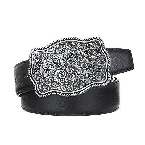 Western Cowboy Belt Buckles Men Vintage Novelty Large Handmade 2-silver Floral