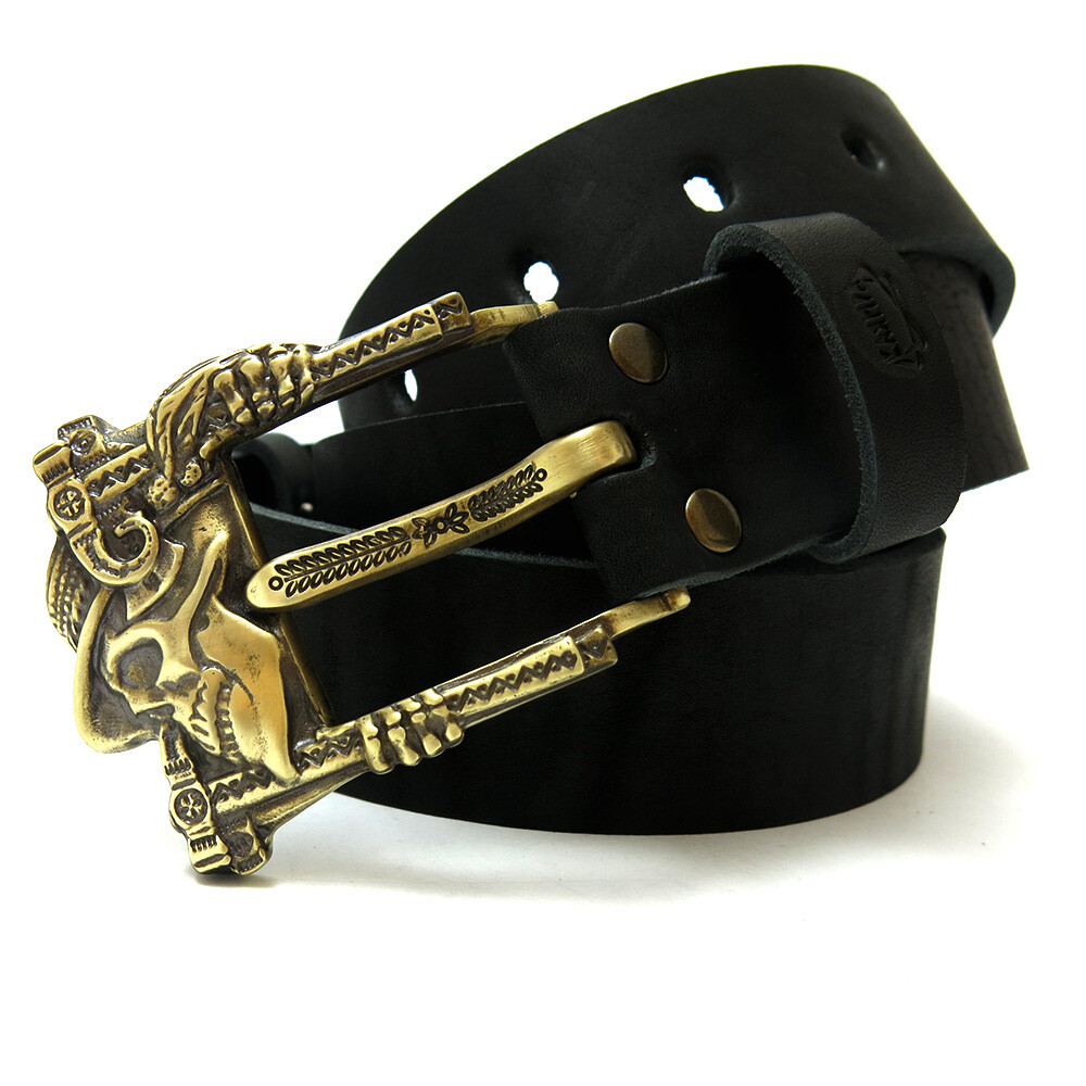 Brass belt buckle with skull « Jolly Roger »; Handmade pin type Skull buckle;