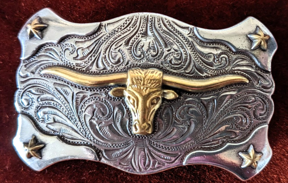 Texas Lornhorn Bull Western Cowboy Belt Buckle Solid Metal Silver Color Pin 3&Prime;